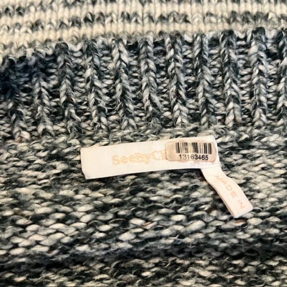 See By Chloe Wool Blend Nightfall Green Striped Half Slv Knit Sweater Size Small - Picture 6 of 11